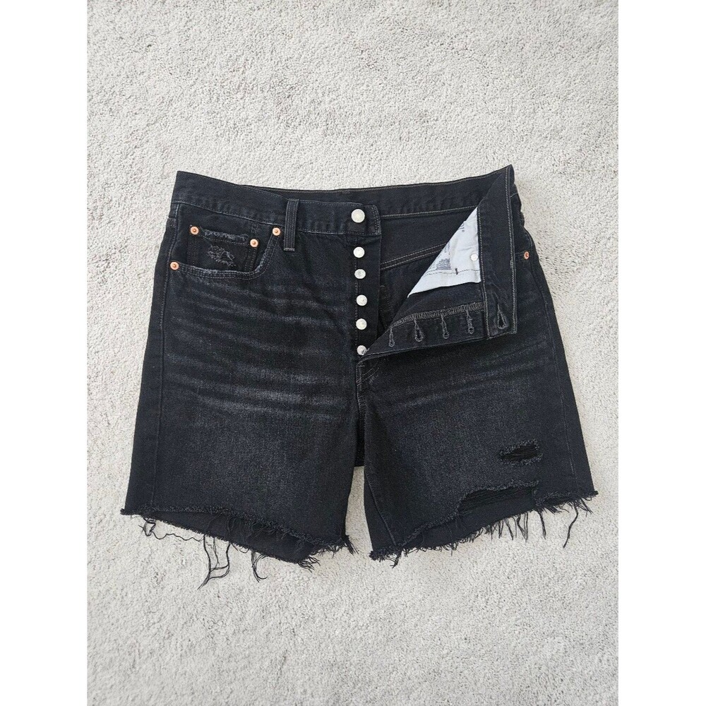 NWOT Levis 501 Button Fly Women 33 Washed Black Denim Shorts 6" Inseam Classic